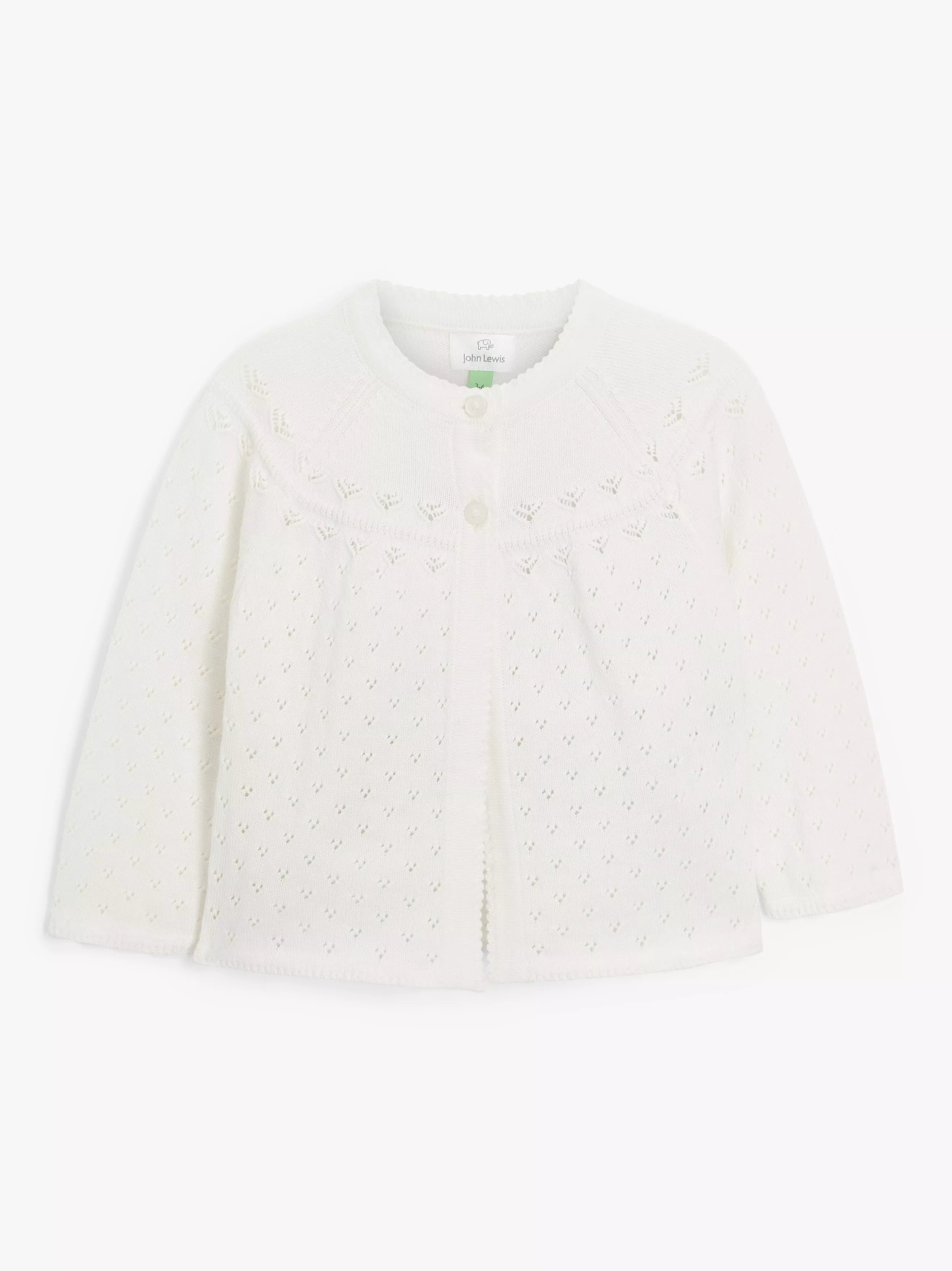 John Lewis Baby Pointelle Cotton Cardigan, Cream - McGrocer