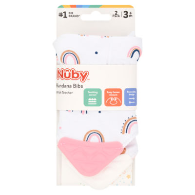 Nuby bandana bibs with teether 3m+ 2 pack, imported from the UK