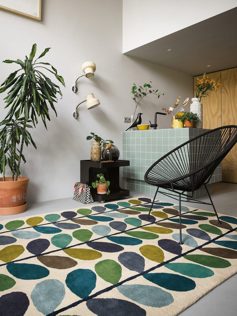Orla Kiely Linear Stem wool rug, imported from the UK