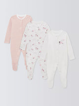 John Lewis Baby Sheep Long Sleeve Sleepsuit Pink Pack of 3