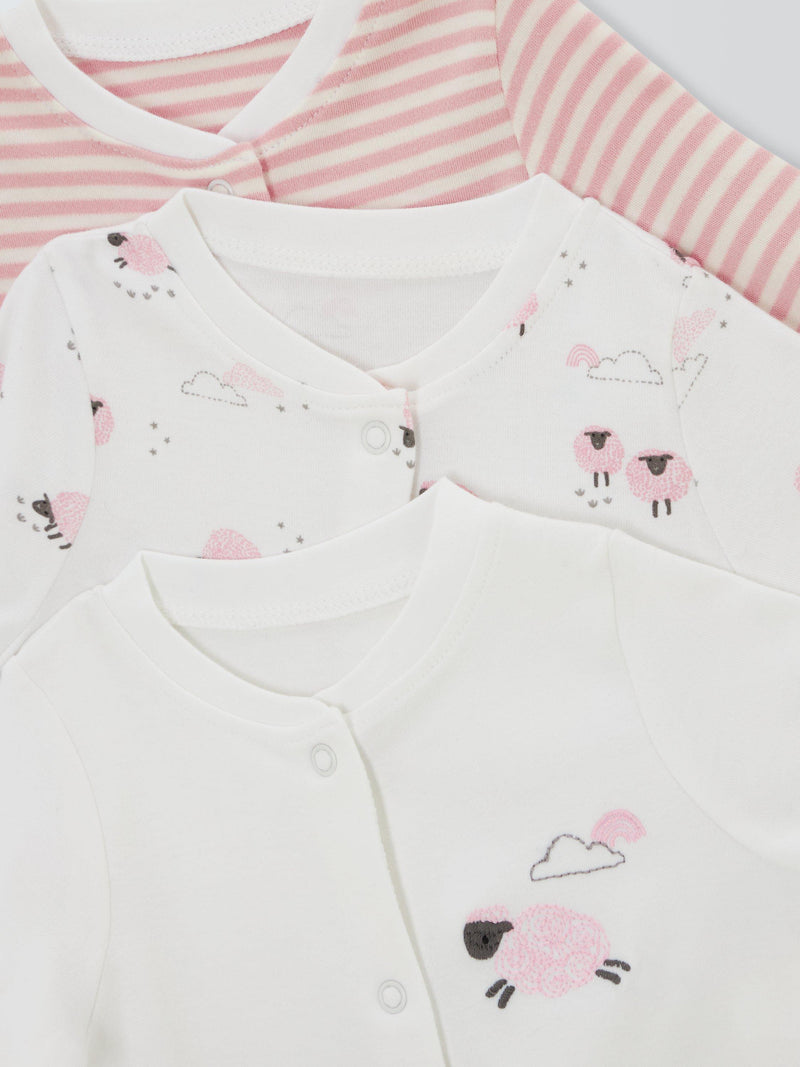 John Lewis Baby Sheep Long Sleeve Sleepsuits Pink, UK version