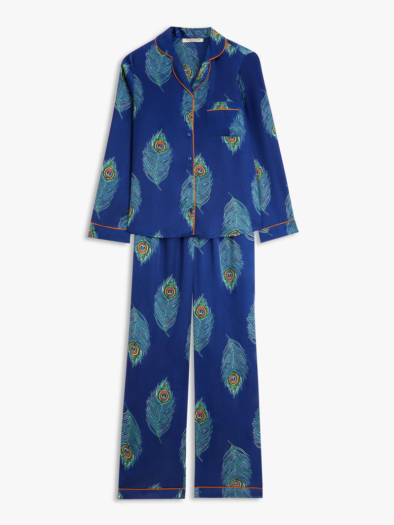 Their Nibs satin pyjama set with peacock feather print (British brand)
