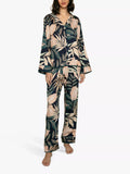 Fable & Eve Spitalfields Leaf Print Long Sleeve Pyjamas, Navy Mix - McGrocer