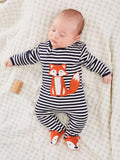 JoJo Maman Bébé Fox Appliqué Sleepsuit, Navy/Ecru - McGrocer