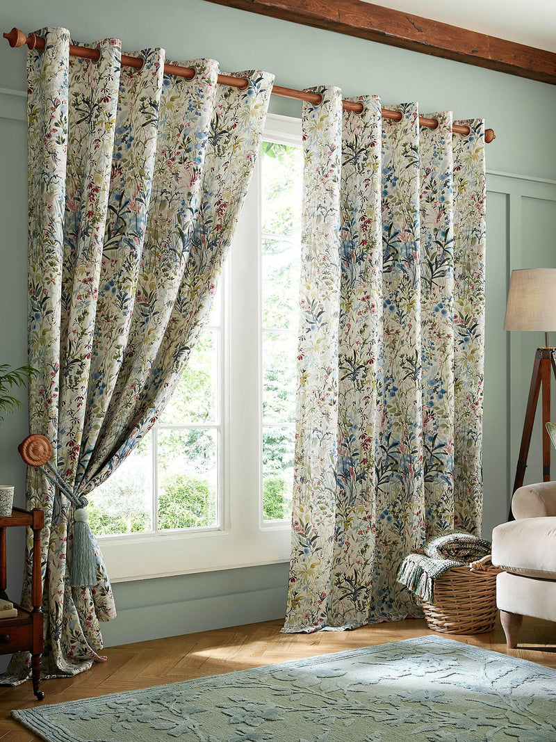 Laura Ashley Pointonfields Pair Lined Eyelet Curtains Multi