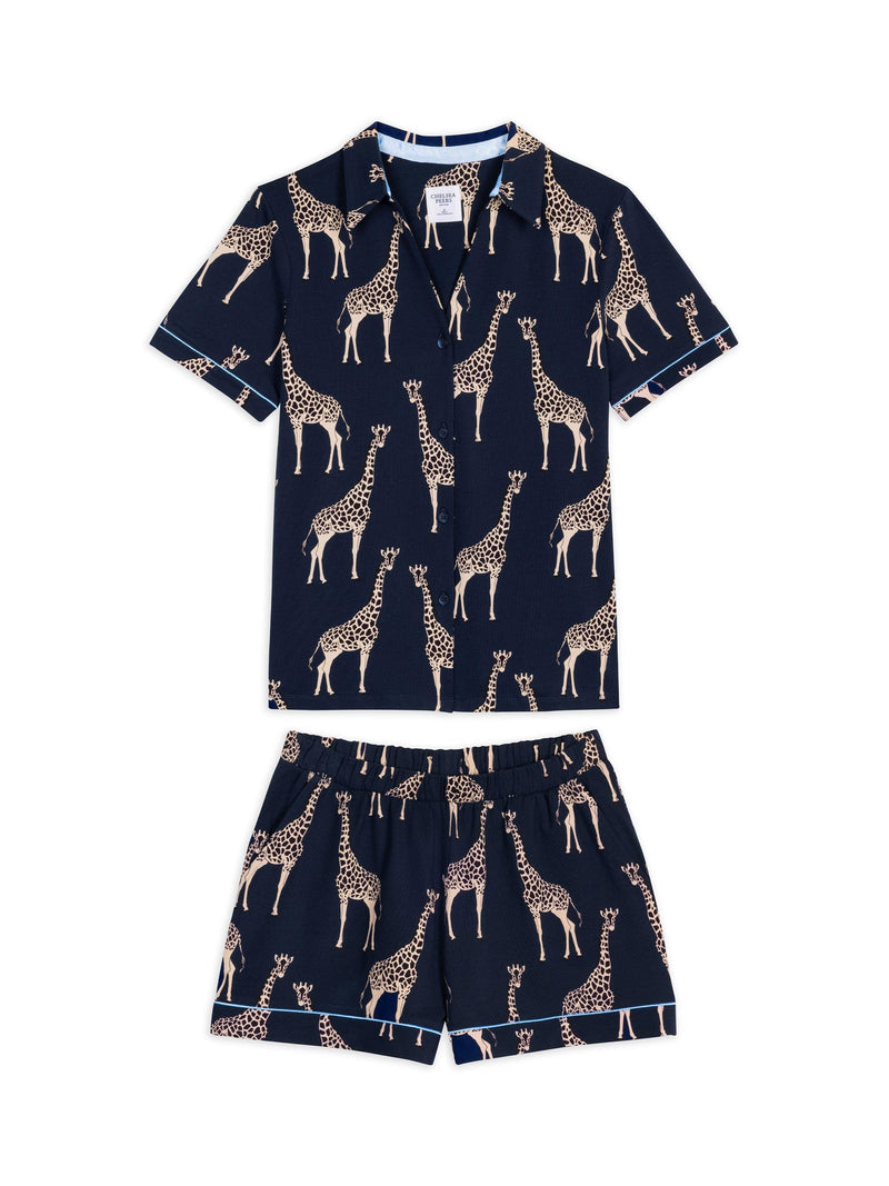 Chelsea Peers giraffe print shorts pyjama set in navy - British product