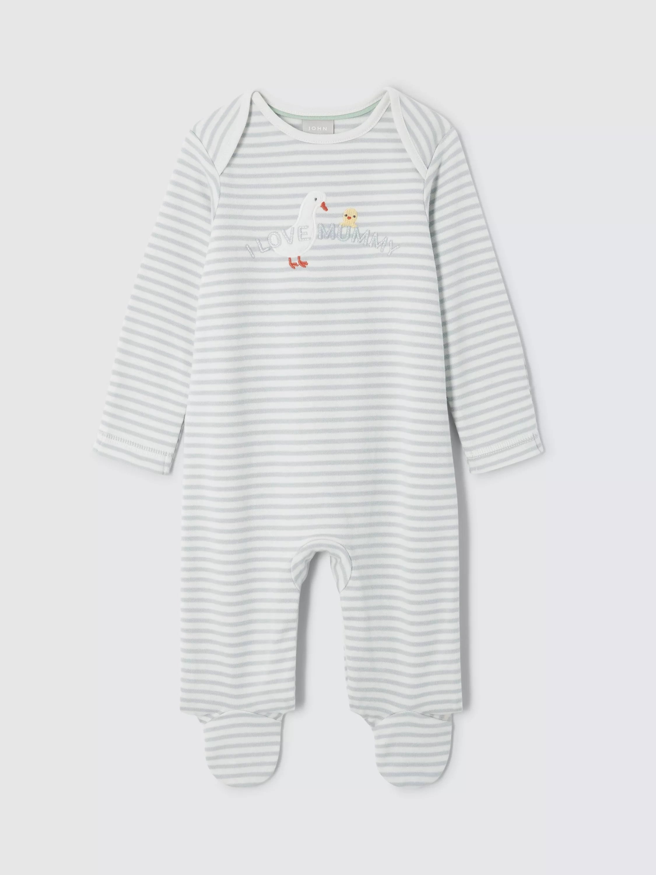John Lewis Baby I Love Mummy Stripe Sleepsuit, Grey/Cream - McGrocer