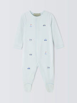 Baby Transport-Themed Embroidered Pima Cotton Sleepsuit in Blue
