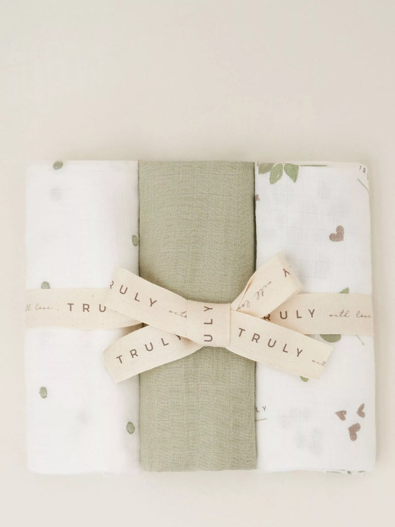 Truly Baby cotton muslin cloths pack of 3 multi (British brand)