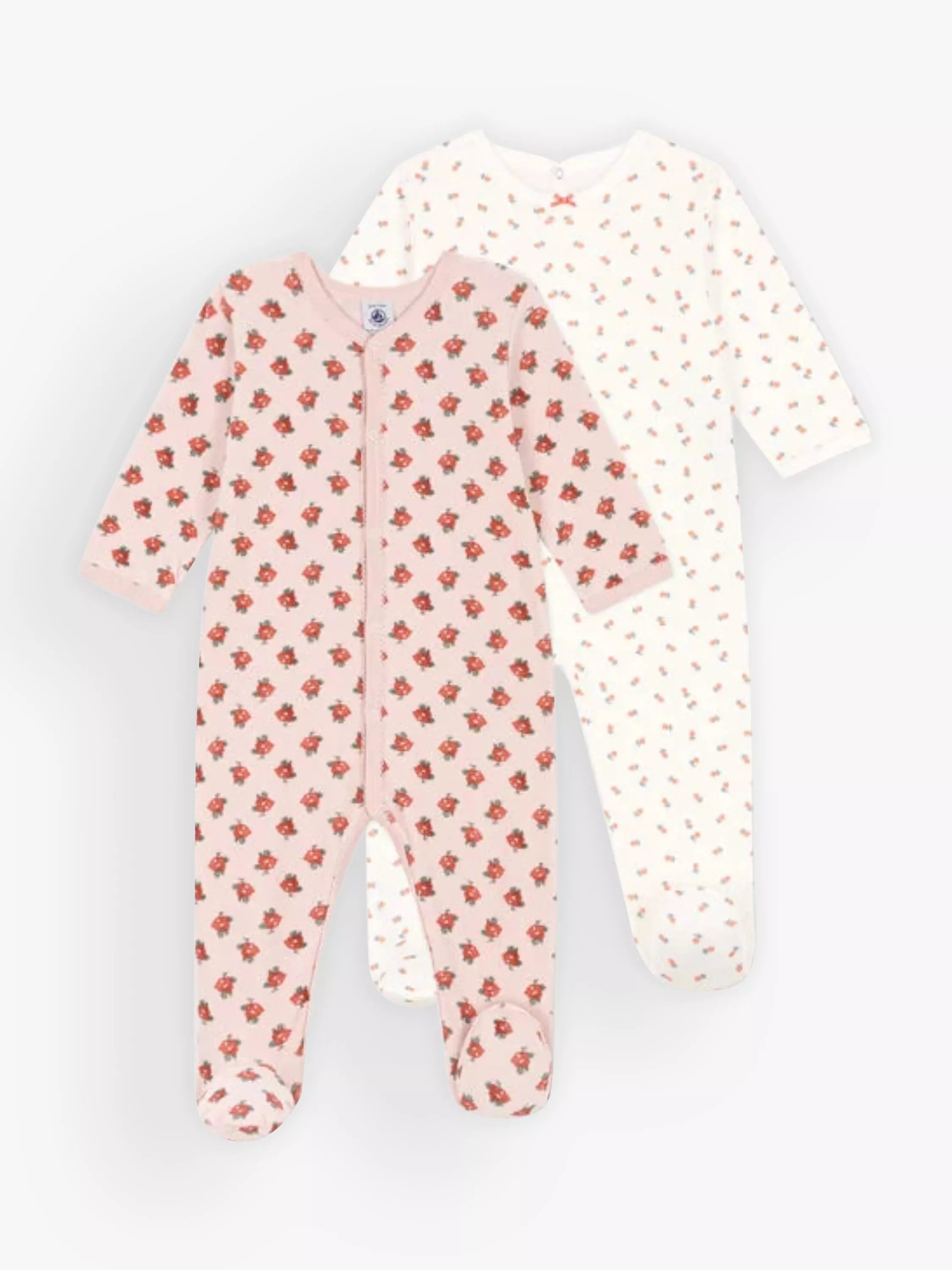 Petit Bateau Baby Floral Print Velour & Tube Knit Sleepsuits, Pack of 2, White/Multi - McGrocer