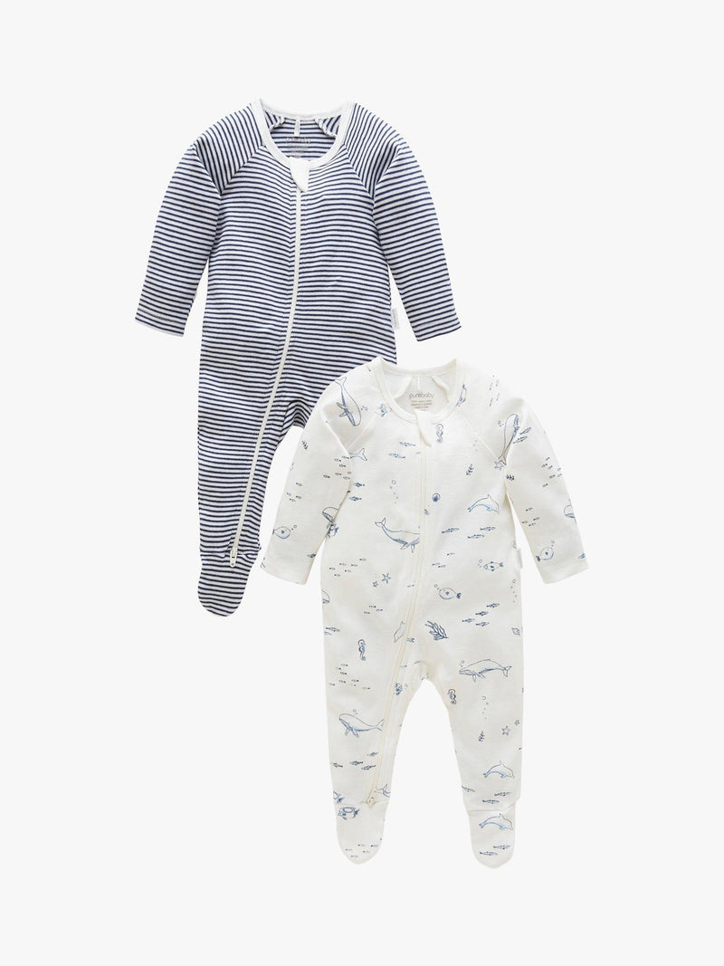 Purebaby sleepsuit Vanilla/Nautical pack of 2, imported from the UK