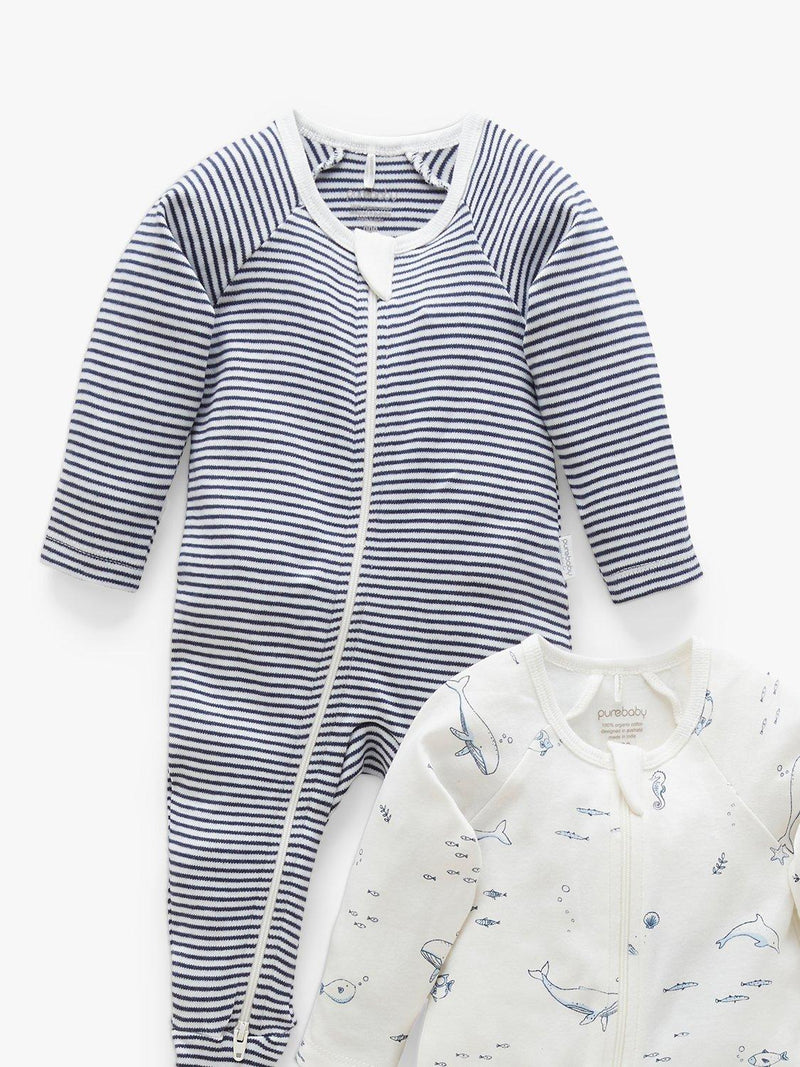 Purebaby sleepsuit Vanilla/Nautical pack of 2, imported from the UK