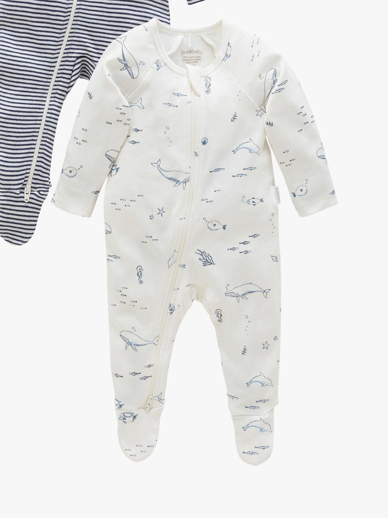 Purebaby sleepsuit Vanilla/Nautical pack of 2, imported from the UK
