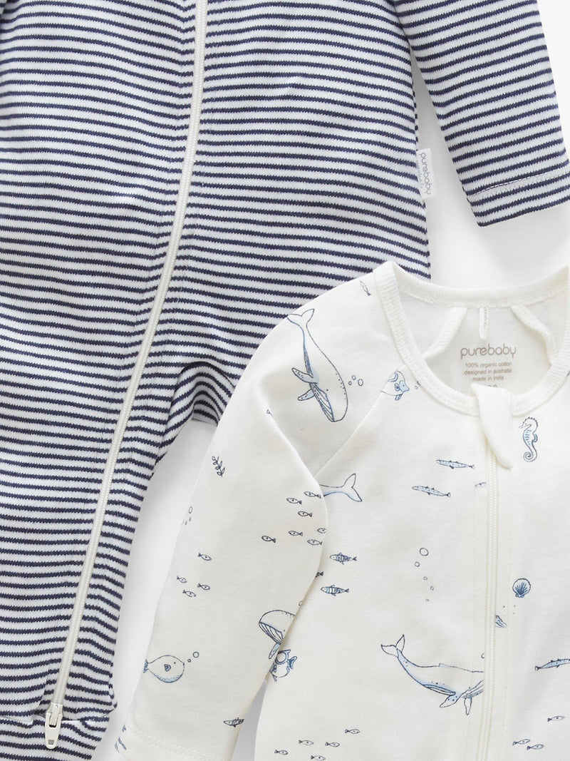 Purebaby sleepsuit Vanilla/Nautical pack of 2, imported from the UK