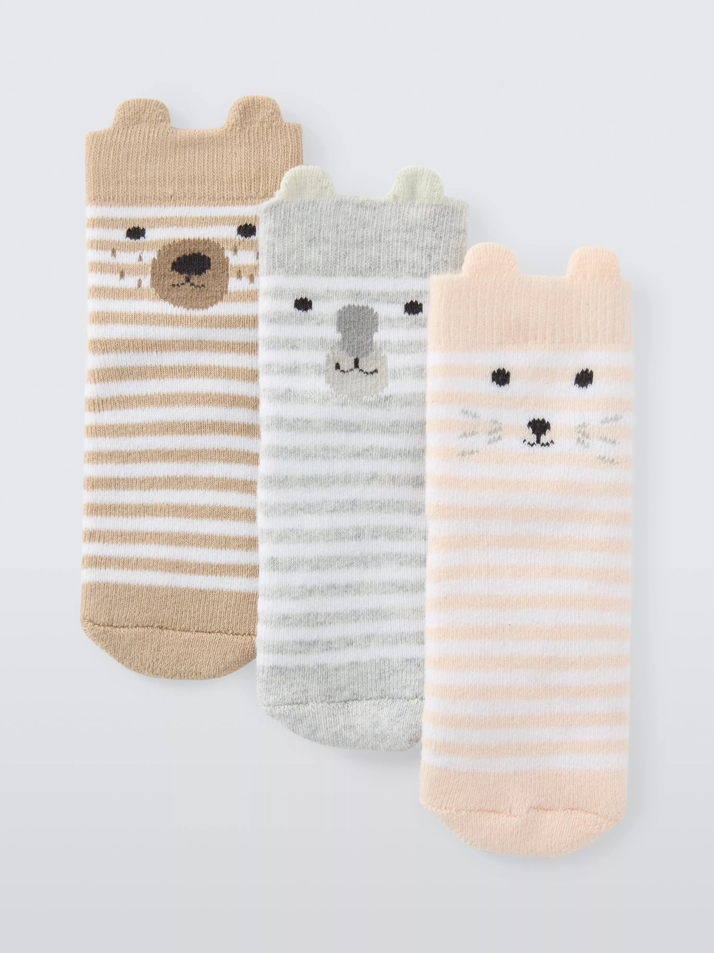 John Lewis Baby Organic Cotton Striped Animal Print Socks, Pack of 3, Multi - McGrocer
