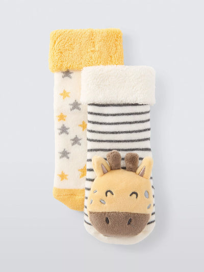 John Lewis Baby Giraffe Rattle Socks Multi Pack of 2