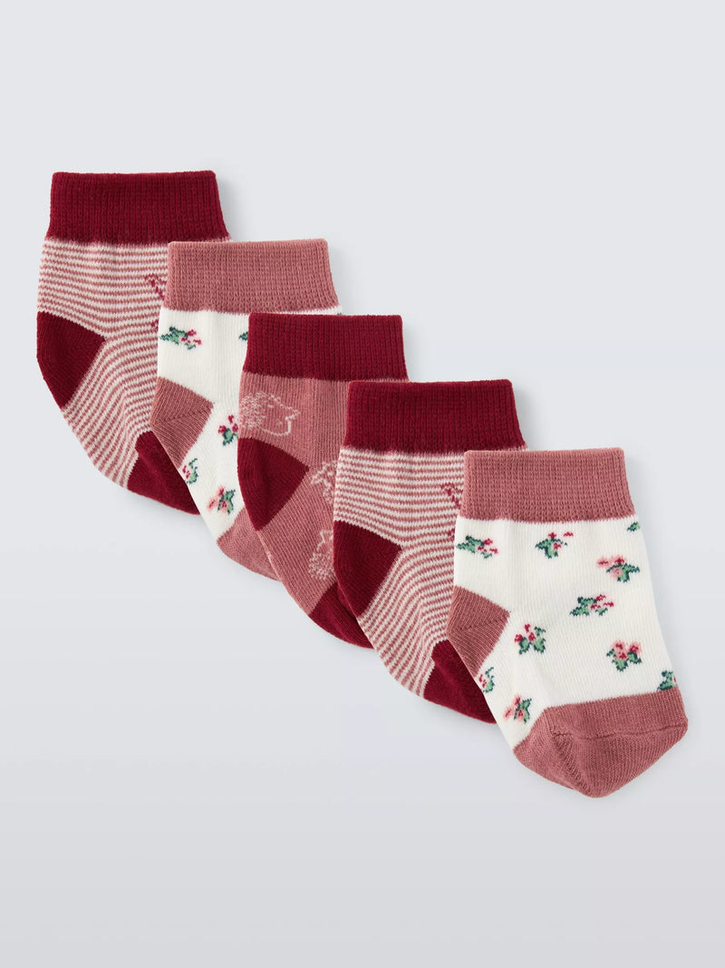 John Lewis Baby GOTS Organic Cotton Mix Hedgehog Stripe Socks, Pack of 5 - McGrocer