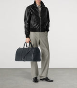 Large Leather Intrecciato Duffle Bag with Adjustable Strap and Canvas Lining