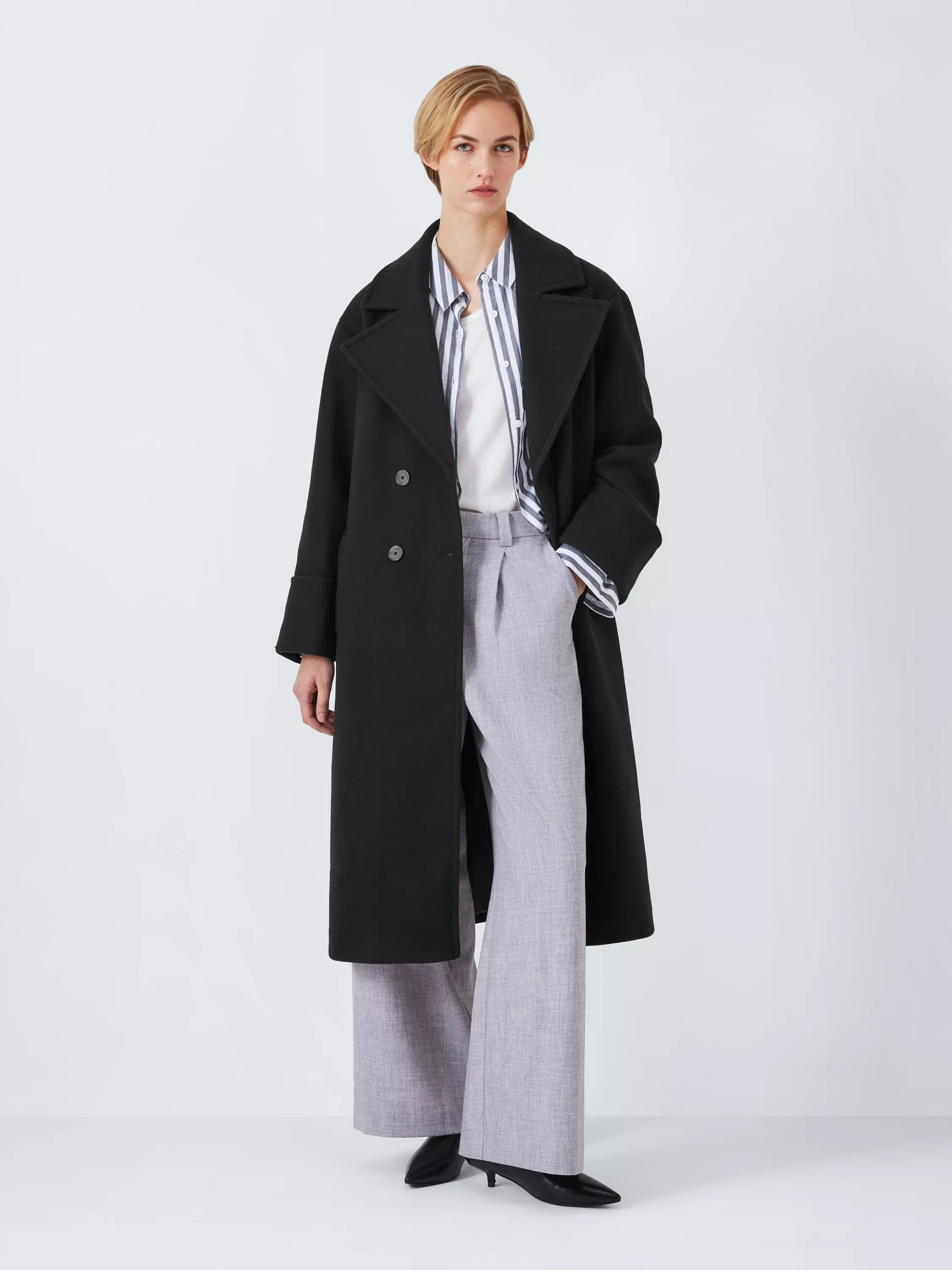 John Lewis ANYDAY Relaxed City Coat, Black - McGrocer