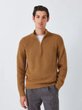 John Lewis Cotton Cashmere Half Zip Rib Knit Collar Jumper, Seal Grey - McGrocer