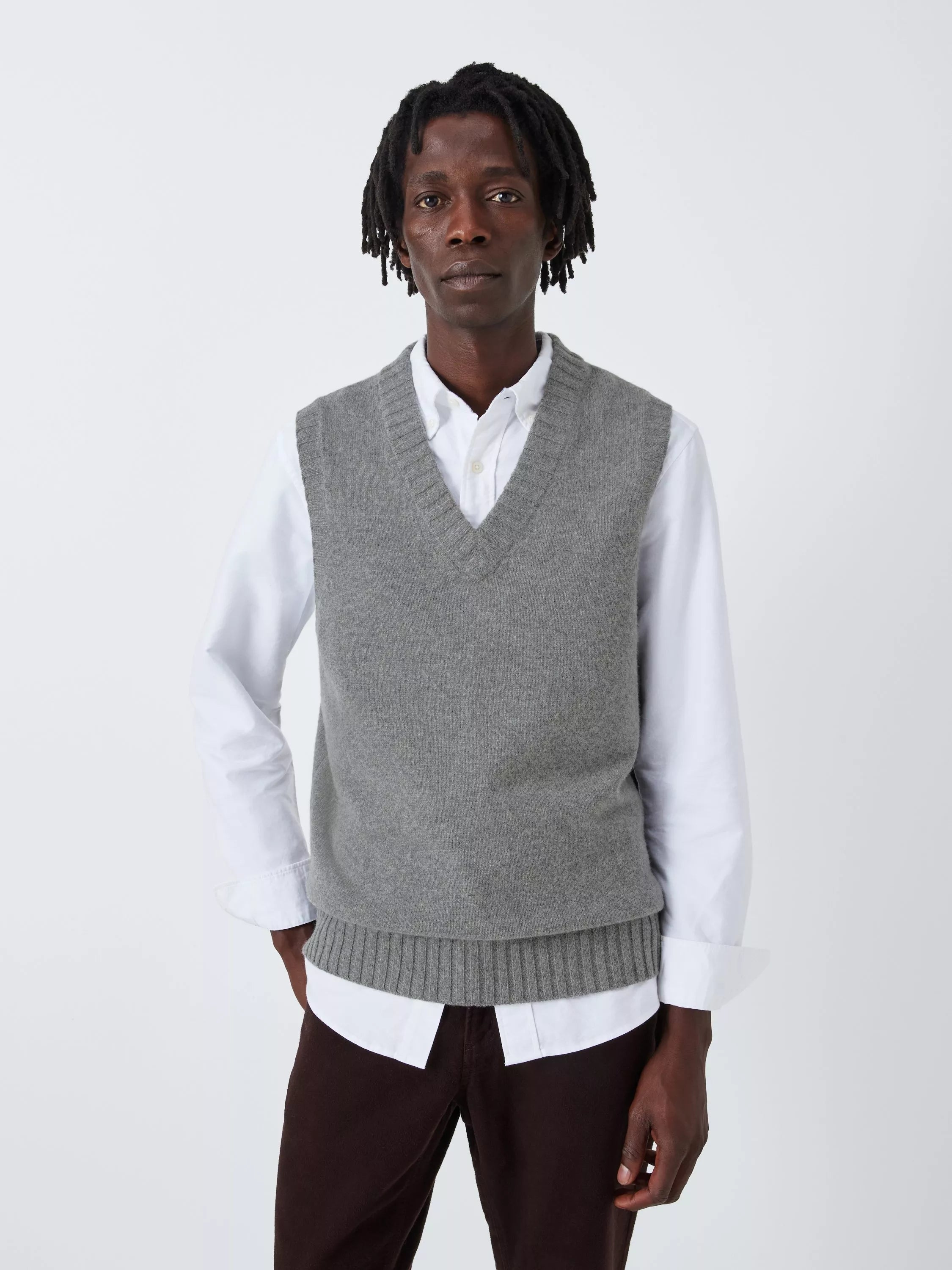 John Lewis Lambswool Blend Tank Top, Mid Grey - McGrocer