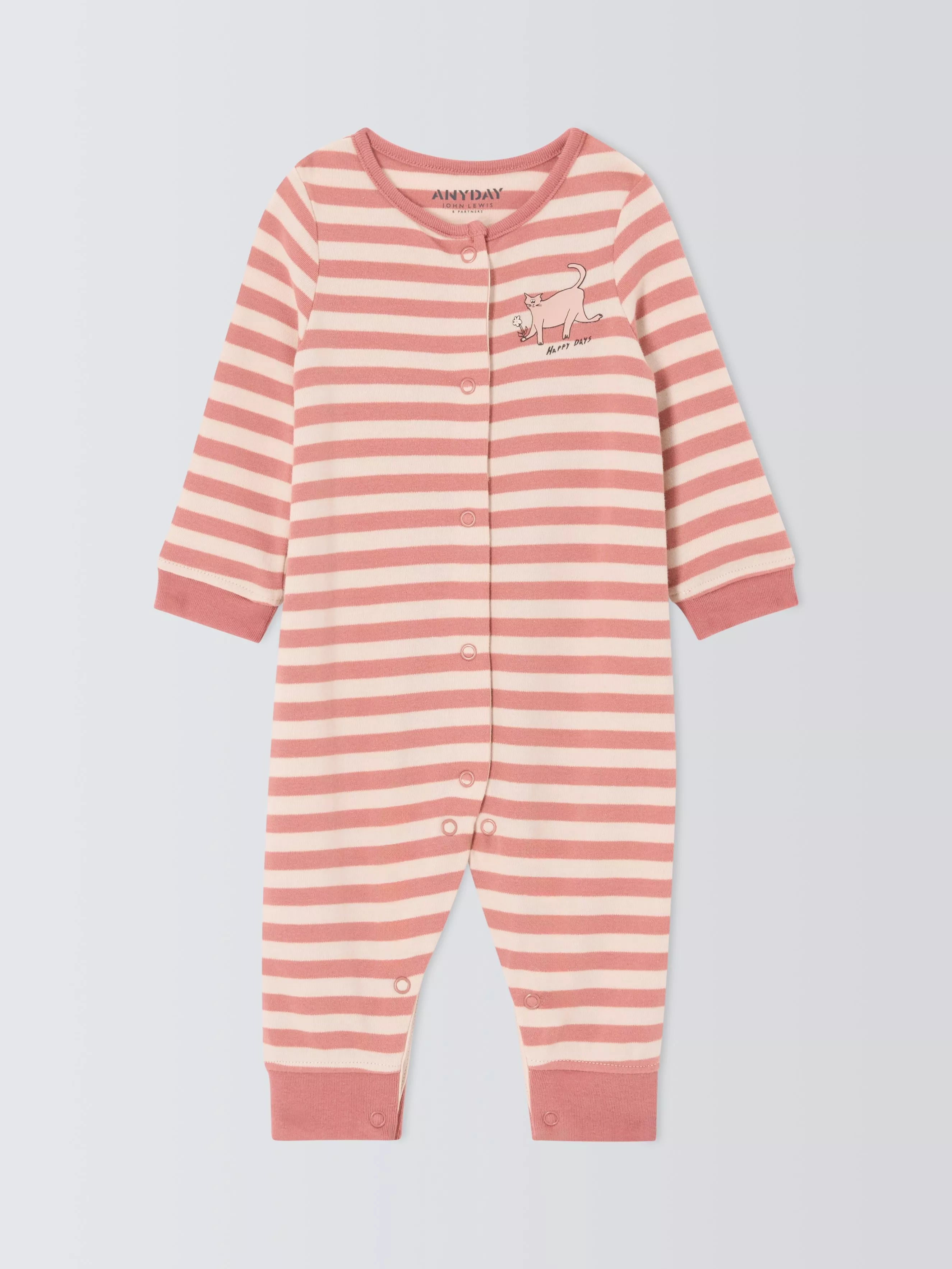 John Lewis ANYDAY Baby Stripe Cat Sleepsuit, Pink - McGrocer
