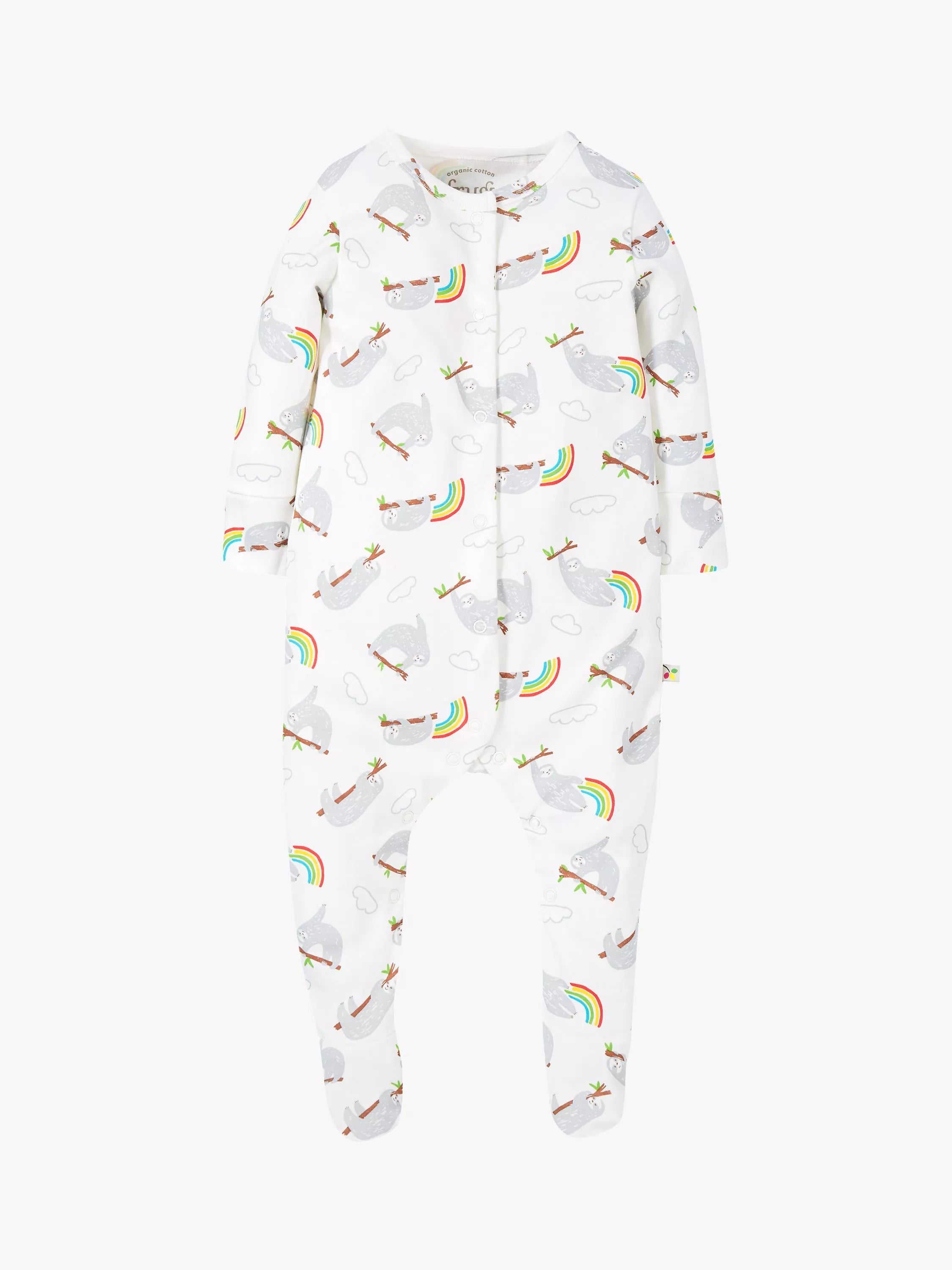 Frugi Baby Lovely Organic Cotton Sleepy Sloths Babygrow, Multi - McGrocer