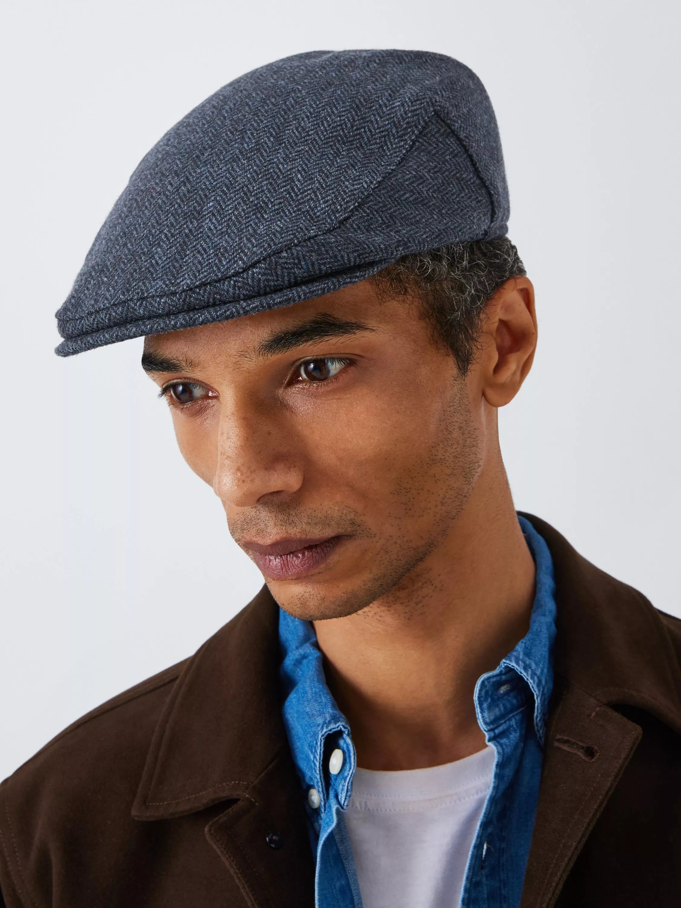 John Lewis Wool Tweed Flat Cap, Navy - McGrocer