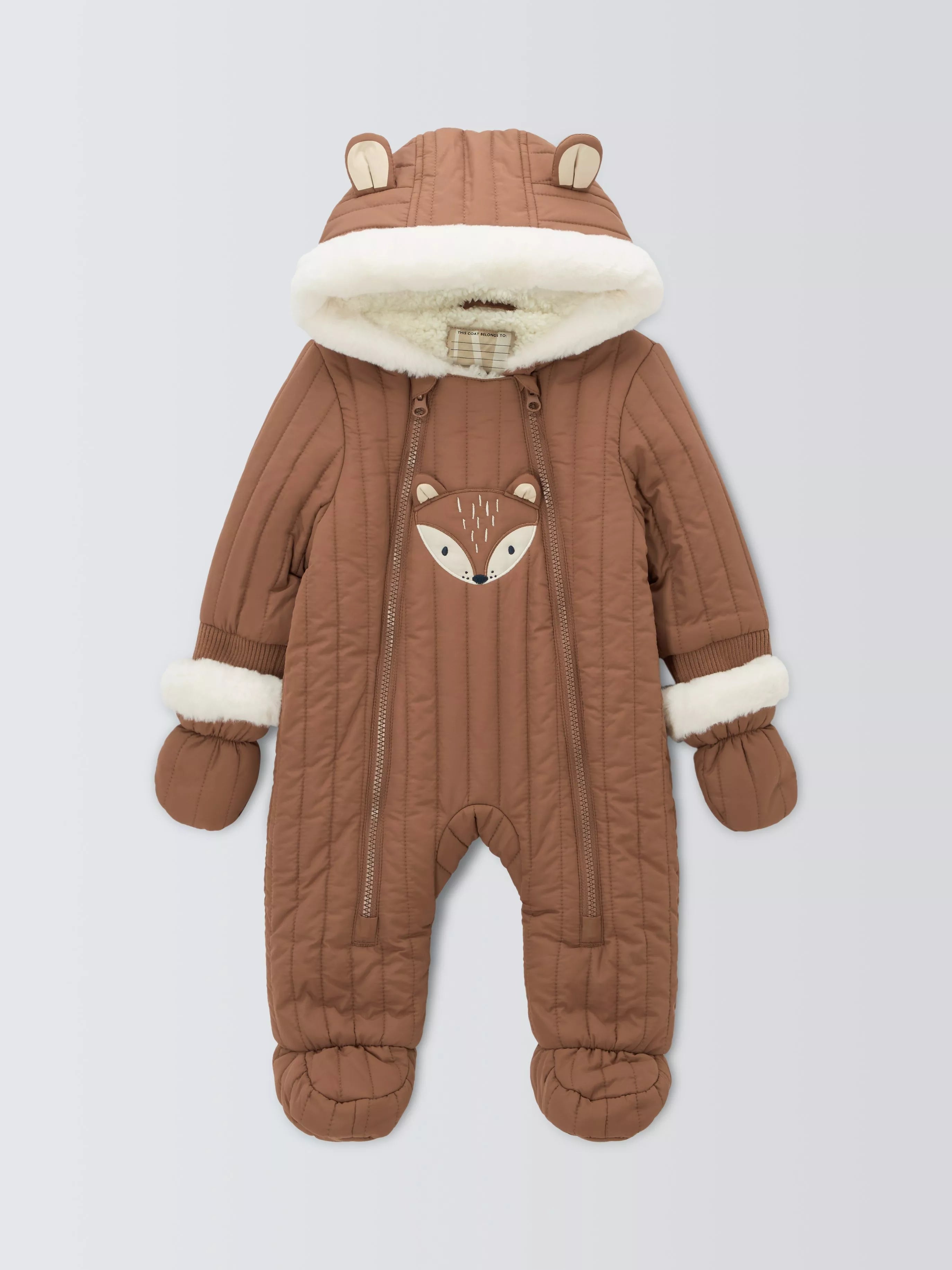 John Lewis Baby Fox Face Quilted Snowsuit, Brown - McGrocer