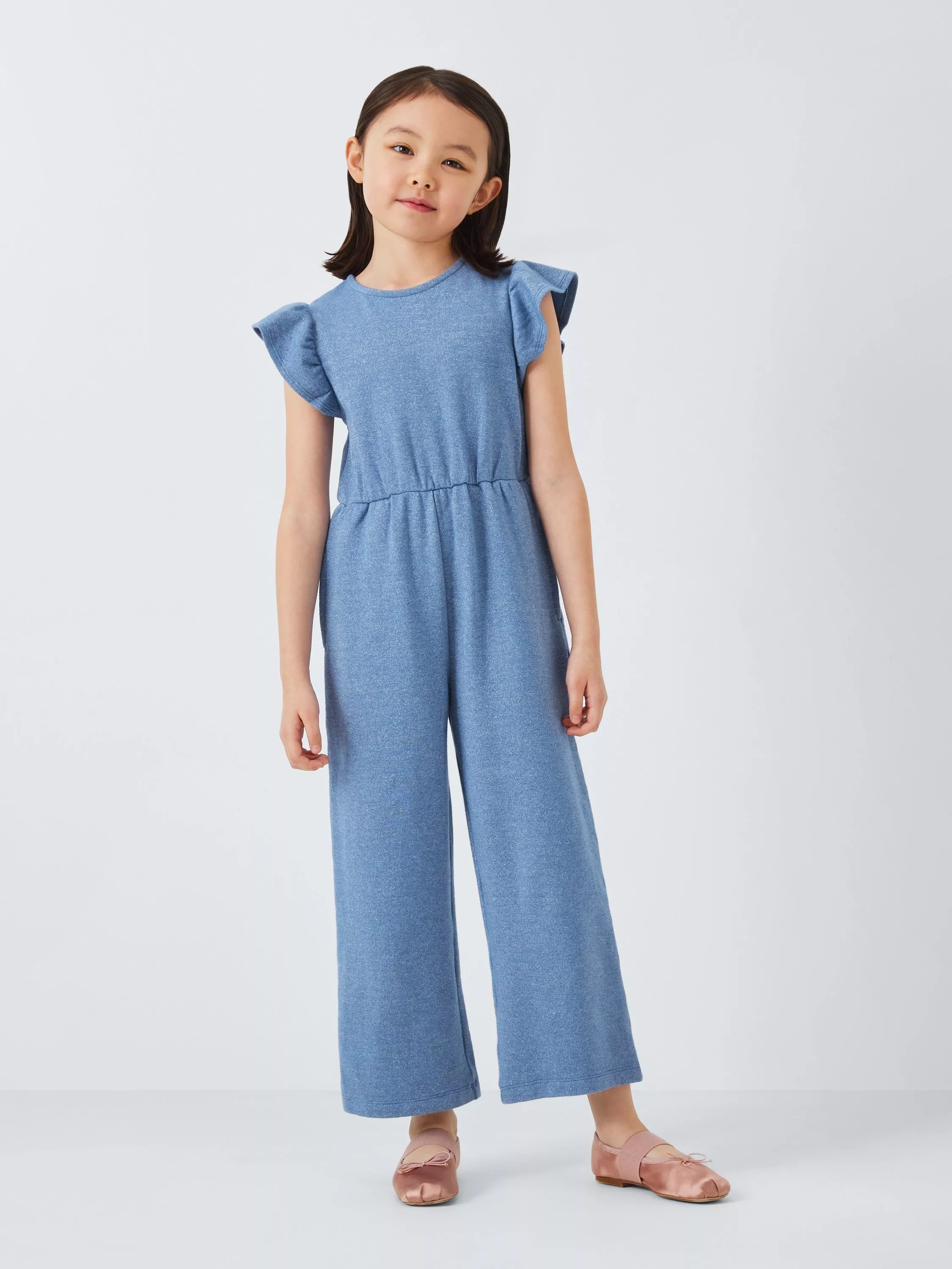 John Lewis ANYDAY Kids' Glitter Jersey Jumpsuit, Blue - McGrocer