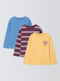 John Lewis Kids' Plain/Stripe/Bear Long Sleeve Tops, Pack of 3, Multi - McGrocer