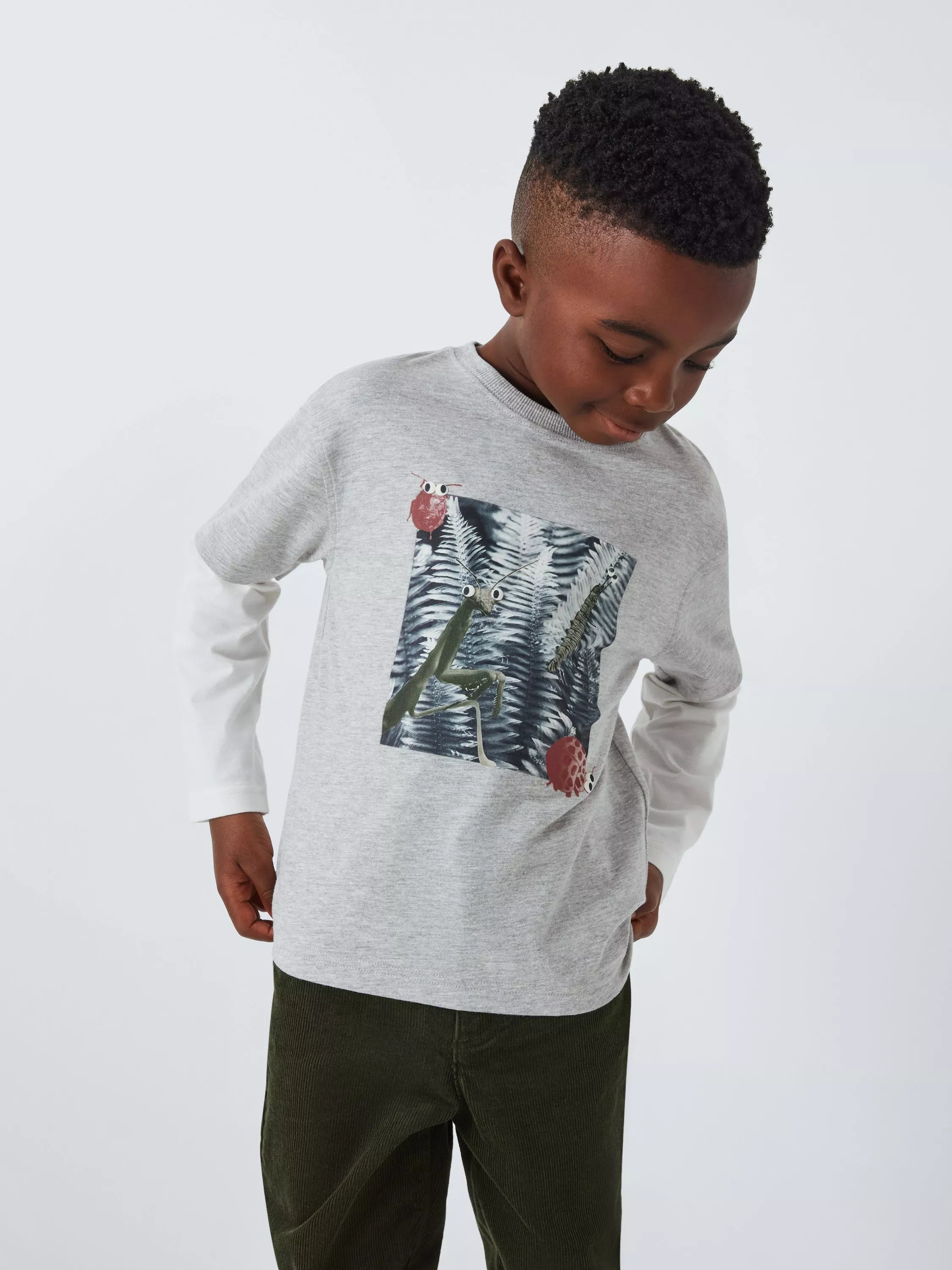 John Lewis Kids' Bug Mock Sleeve Top, Grey Marl - McGrocer