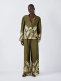 AND/OR Palm Print Satin Pyjama Set, Khaki - McGrocer
