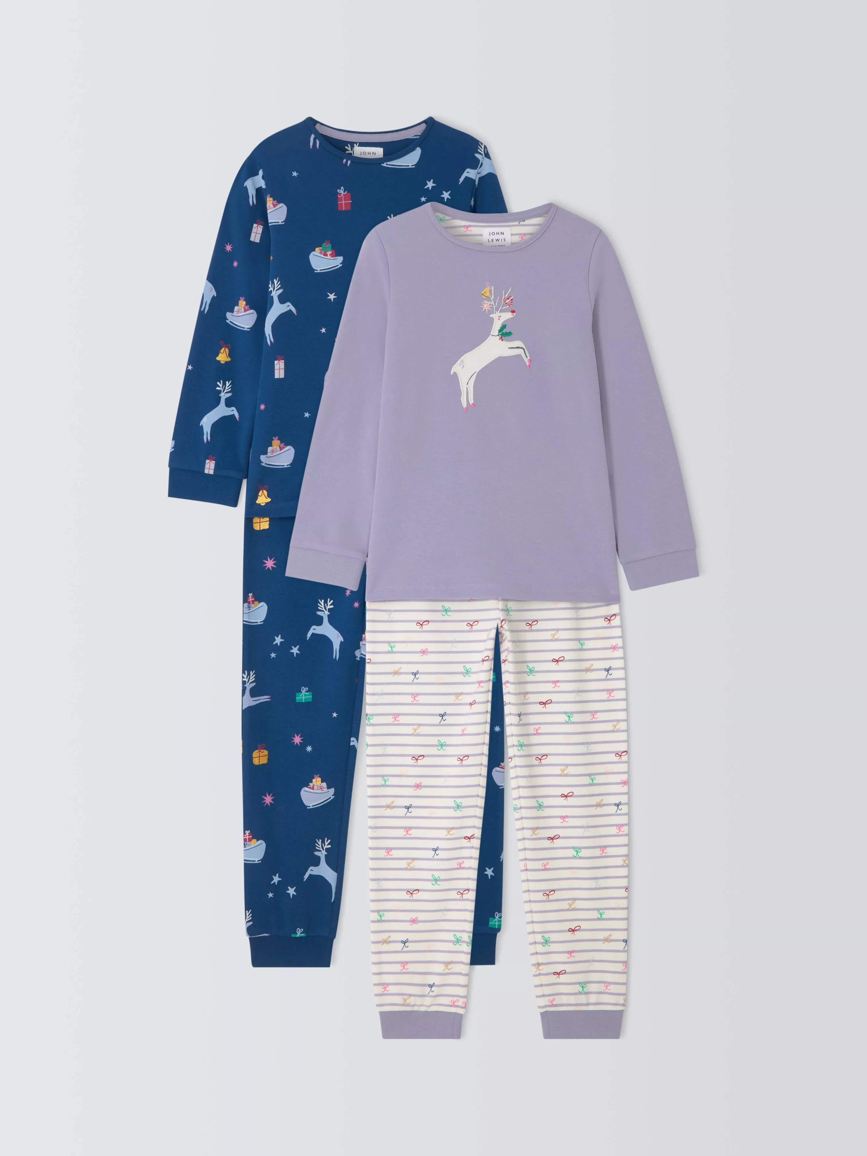 John Lewis Kids' Reindeer Pyjamas, Pack of 2, Purple - McGrocer