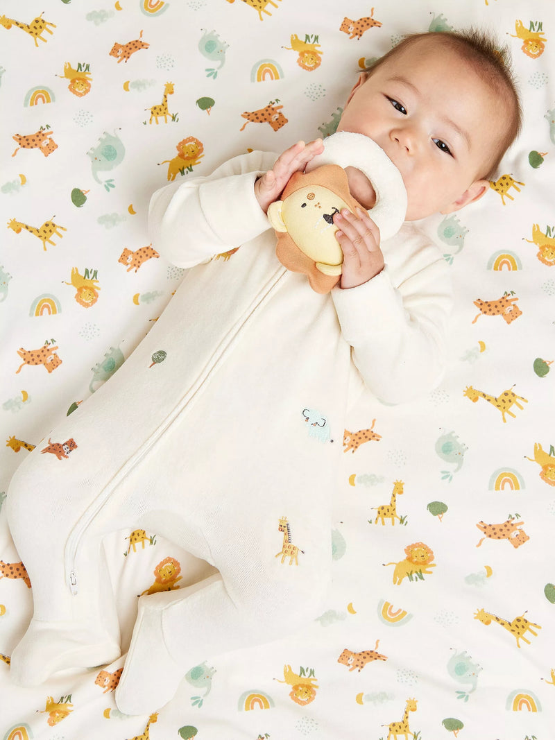 Mini Cuddles Baby Cotton Animal Starter Set & Rattle, Pack of 4, Cream - McGrocer