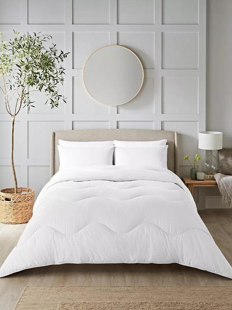 Night Lark seersucker coverless duvet and pillowcase set in polar white, imported from the UK