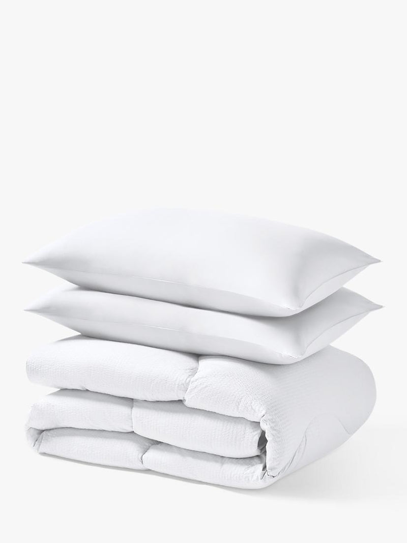 Night Lark seersucker coverless duvet and pillowcase set in polar white, imported from the UK
