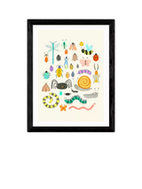Framed Art Print with Bugs Illustration and Acrylic Glaze