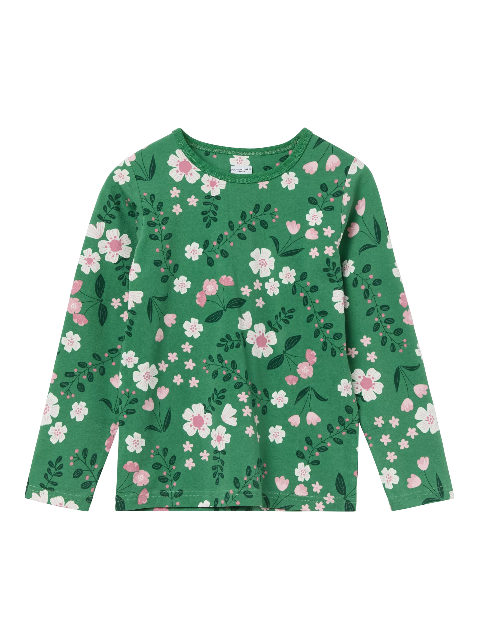 Polarn O. Pyret Kids' Organic Cotton Jersey Floral Top, Green/Multi - McGrocer