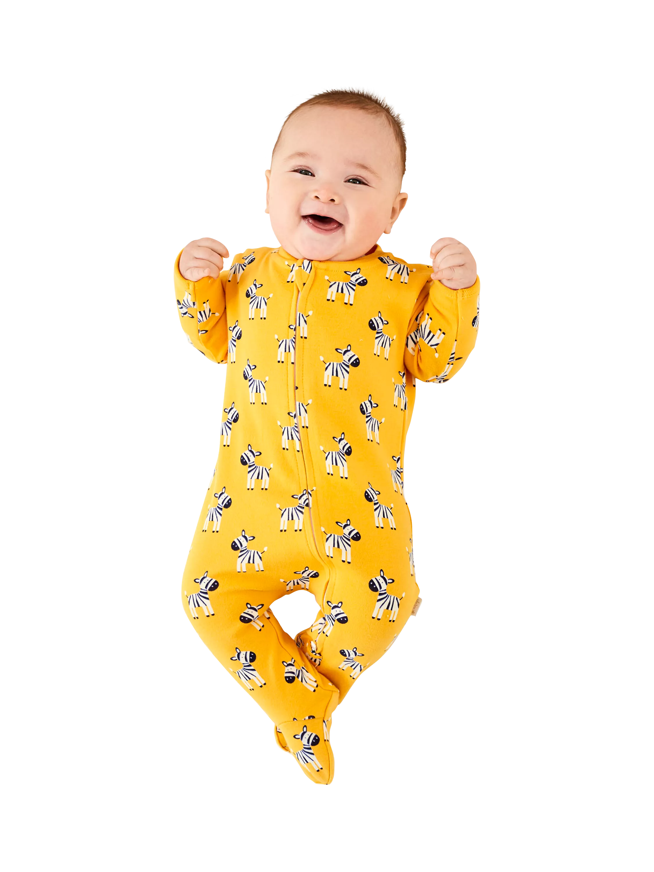 JoJo Maman Bébé Baby Zebra Print Zip Sleepsuit, Mustard/Multi - McGrocer