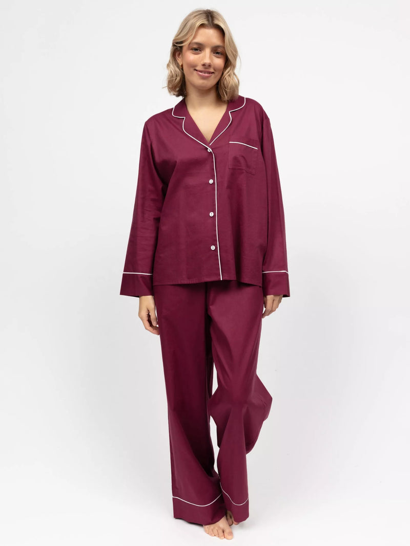 Cyberjammies Hotel Contrast Trim Long Pyjama Set Ox Blood - British product