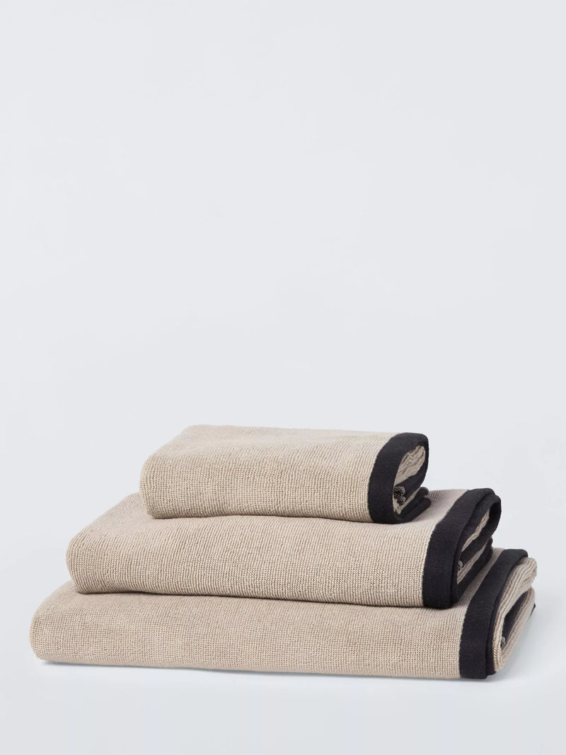 John Lewis cotton bath towels with black border, UK version