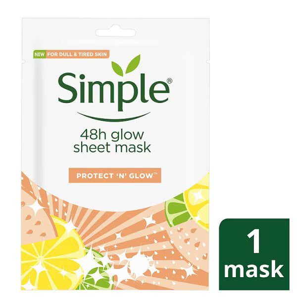 Simple Protect N Glow Sheet Mask 1 count biodegradable cotton (British brand)