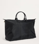 Nylon Overnight Tote Bag with Leather Trim and Detachable Strap