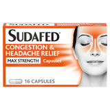 Sudafed Congestion & Headache Relief Max Strength Cold & Flu Capsules Pack of 16
