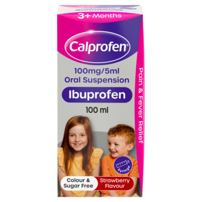 Calprofen strawberry flavour ibuprofen oral suspension for babies 100ml - British product