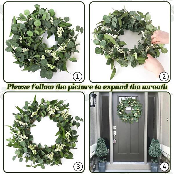 Livingandhome Artificial Eucalyptus Wreath Green 55cm, UK version