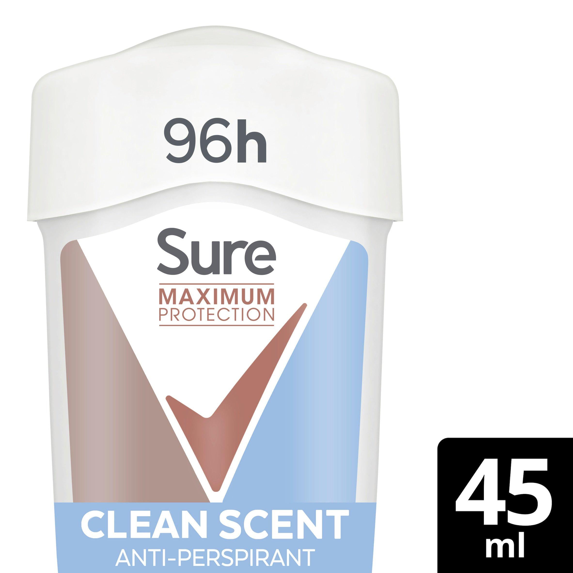 Sure Women Maximum Protection Cream Anti-Perspirant Deodorant, Clean Scent 45ml Women's Sainsburys