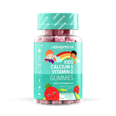 Novomins Kids Calcium Vitamin D and K2 Gummies Strawberry Milkshake 30 Pack