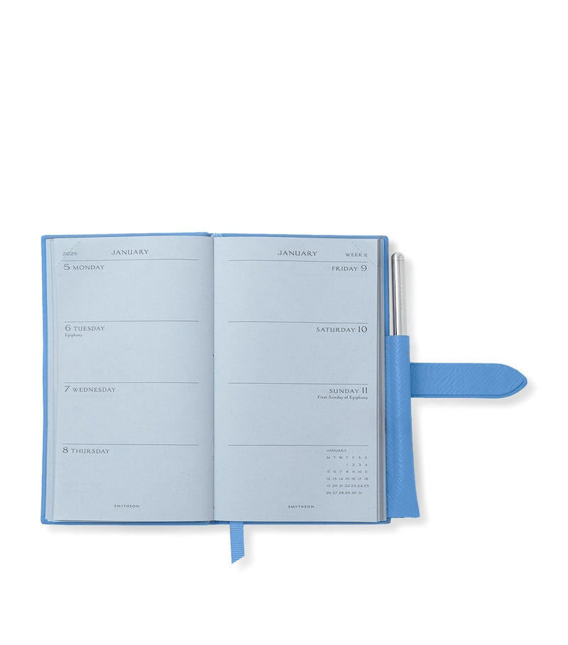 Smythson Panama leather weekly diary for 2026 with pencil, 14cm x 9cm (British brand)